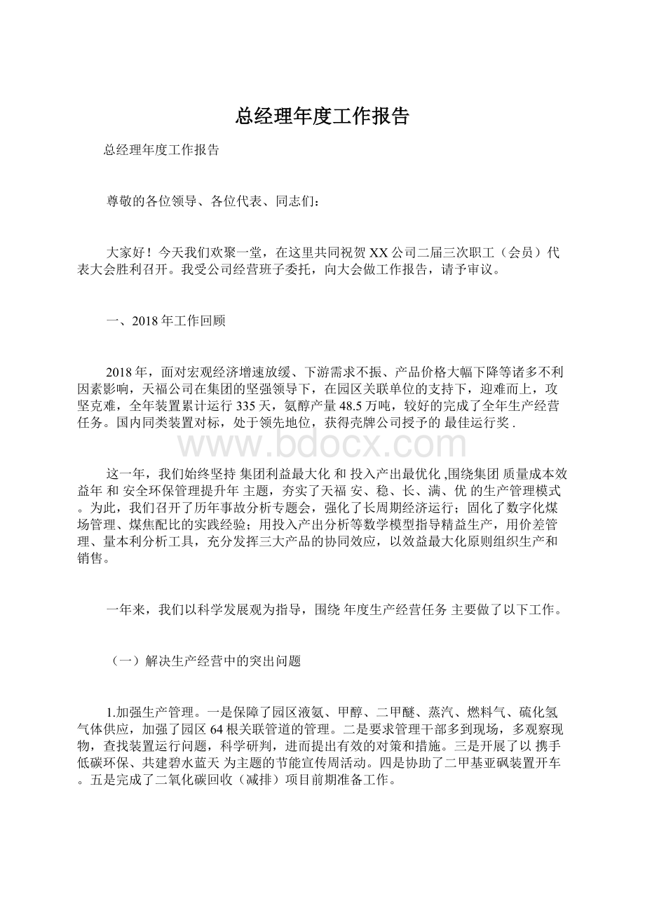 总经理年度工作报告Word文档下载推荐.docx