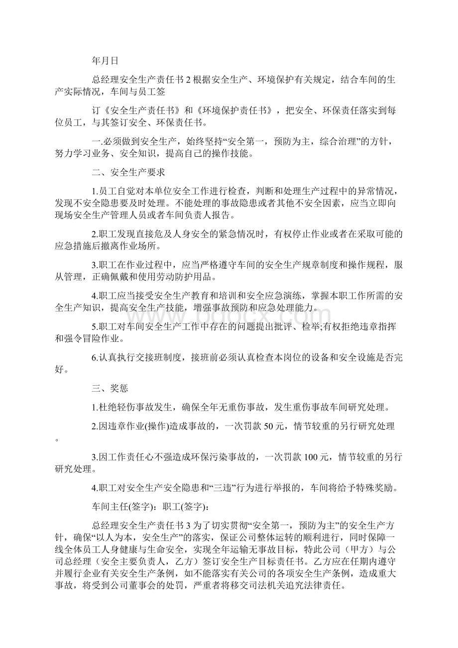 总经理安全生产责任书Word下载.docx_第2页