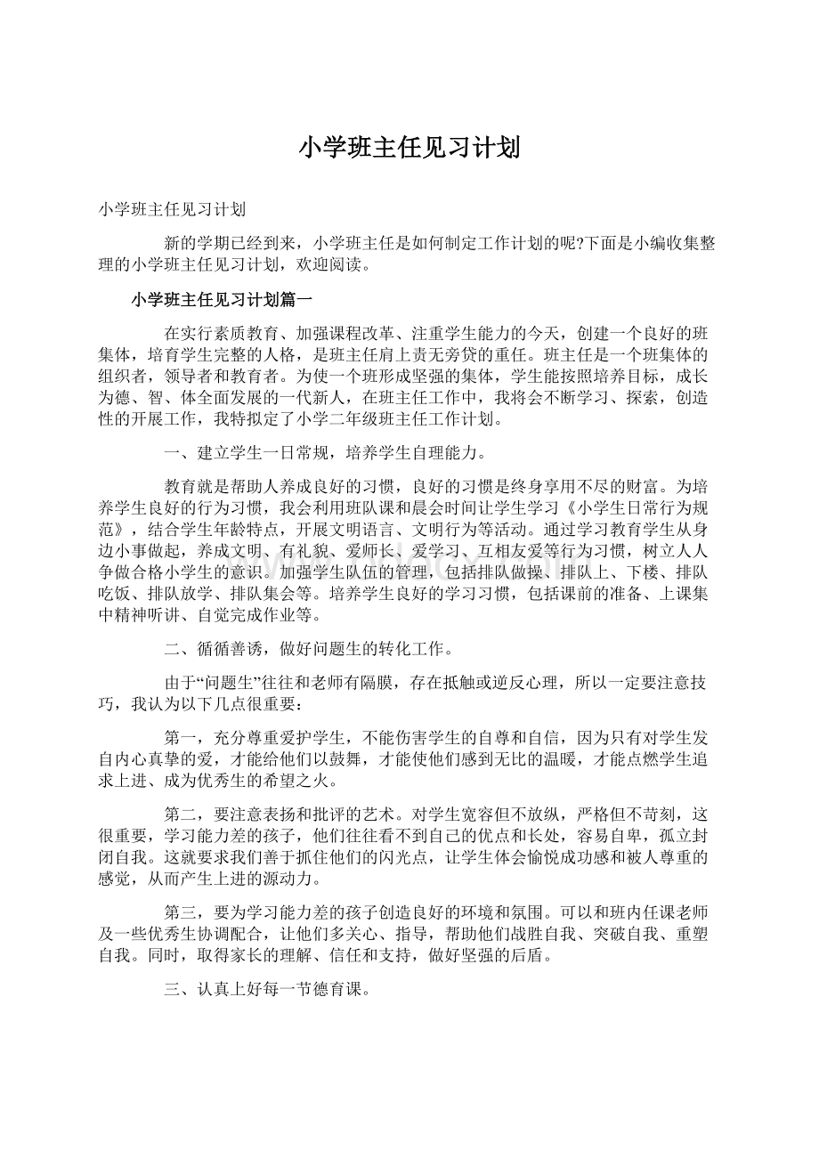 小学班主任见习计划文档格式.docx_第1页