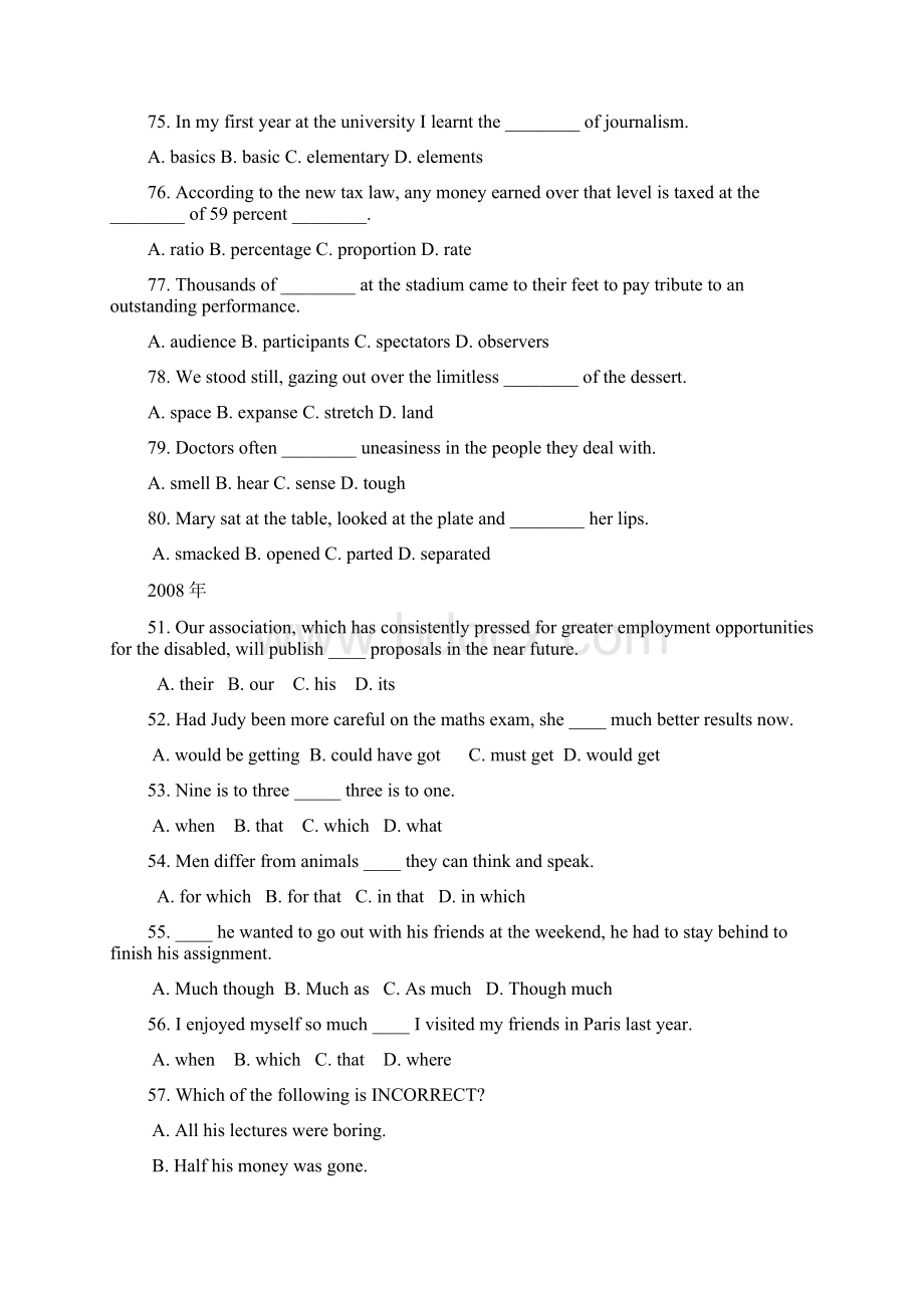 英语专四真题及参考答案语法和词汇部分文档格式.docx_第3页