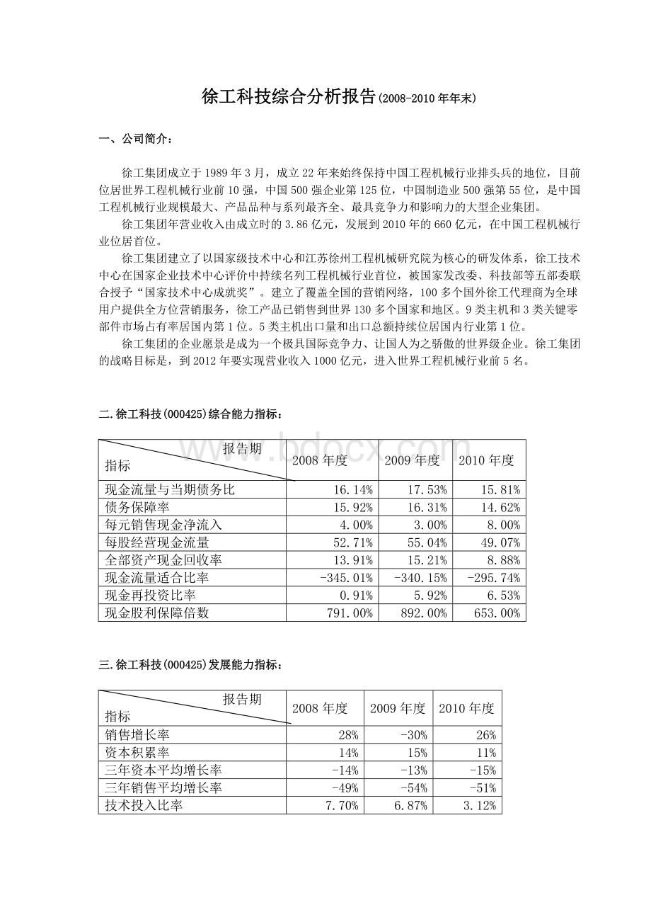 徐工科技2008-2010综合分析Word文档格式.doc