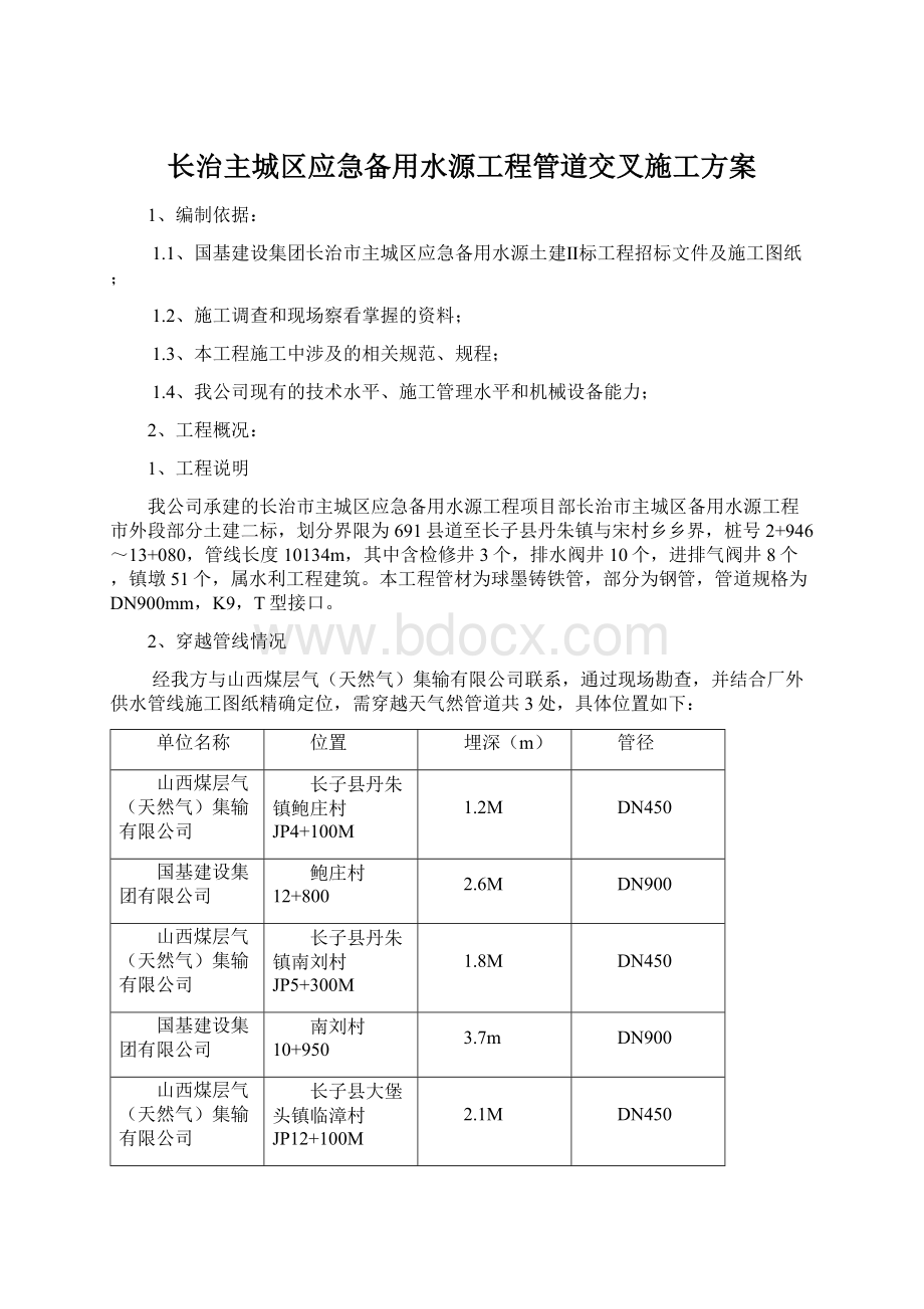 长治主城区应急备用水源工程管道交叉施工方案.docx