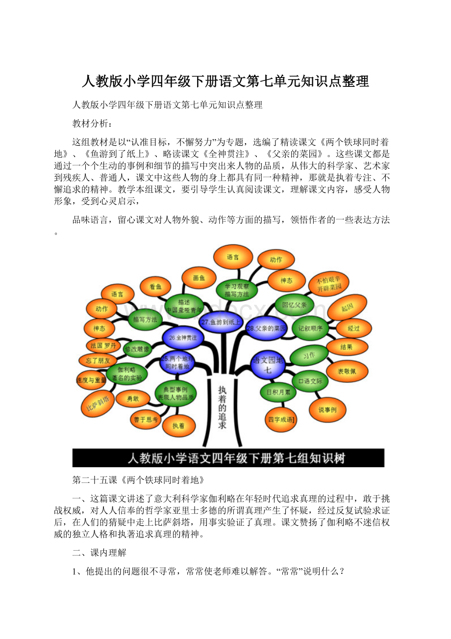 人教版小学四年级下册语文第七单元知识点整理Word下载.docx_第1页