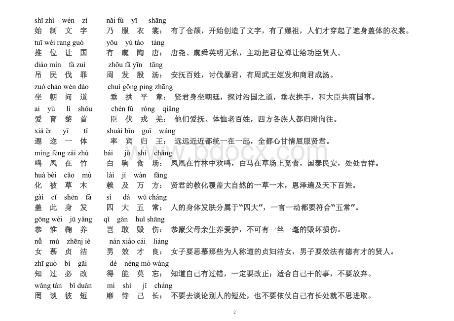 千字文拼音版全文附解释(已整理)Word格式文档下载.doc_第2页