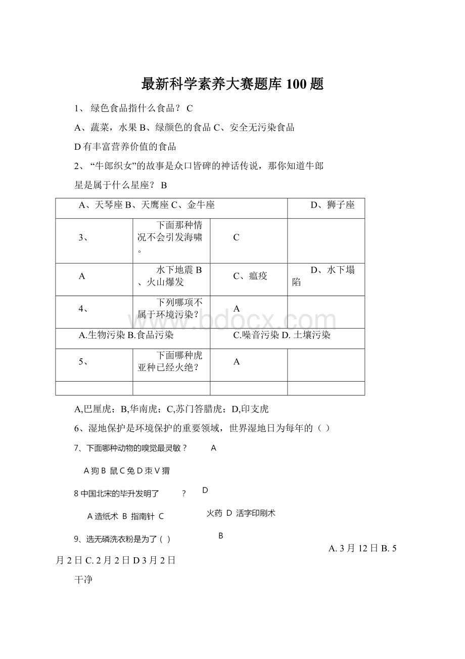 最新科学素养大赛题库100题.docx_第1页