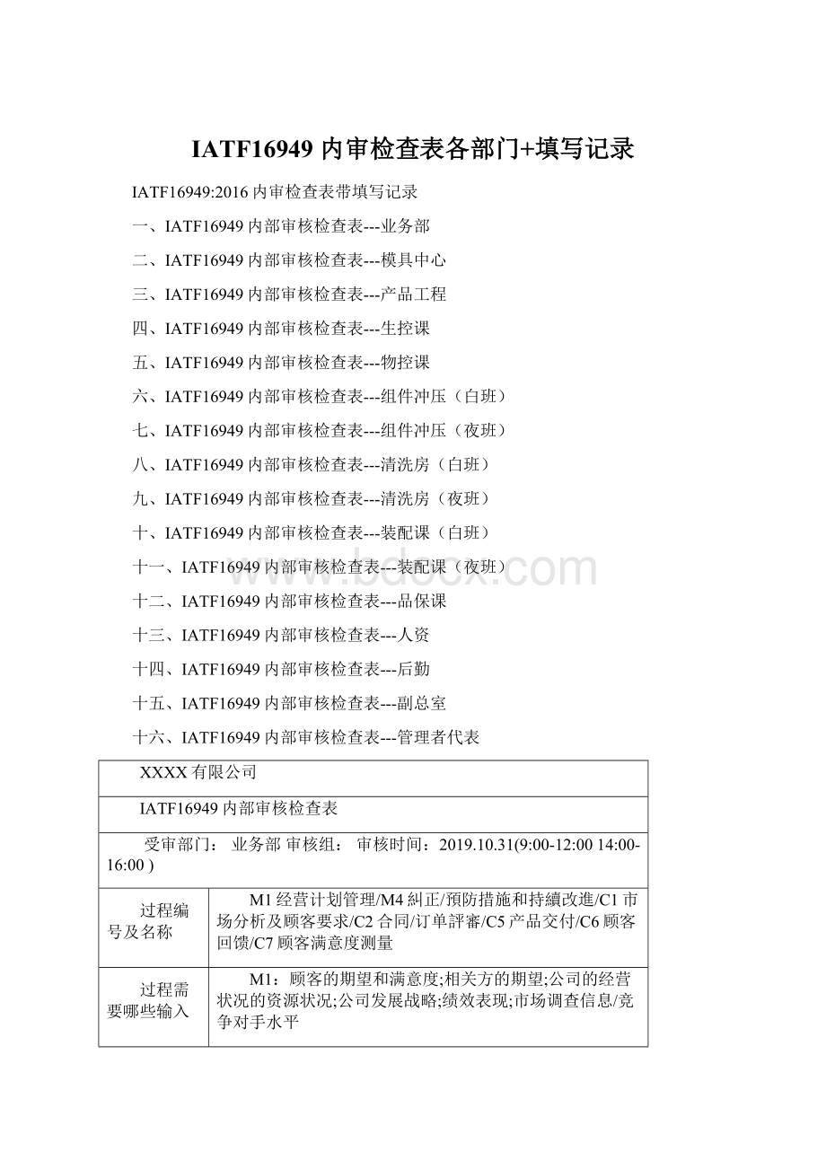 IATF16949 内审检查表各部门+填写记录.docx