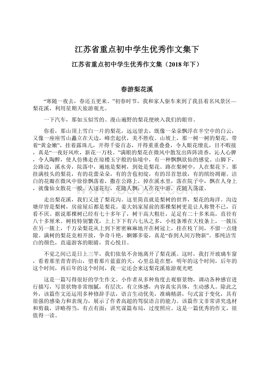 江苏省重点初中学生优秀作文集下.docx