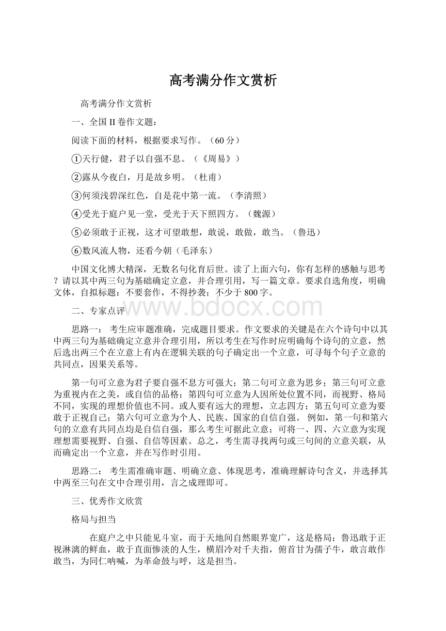 高考满分作文赏析Word文档格式.docx