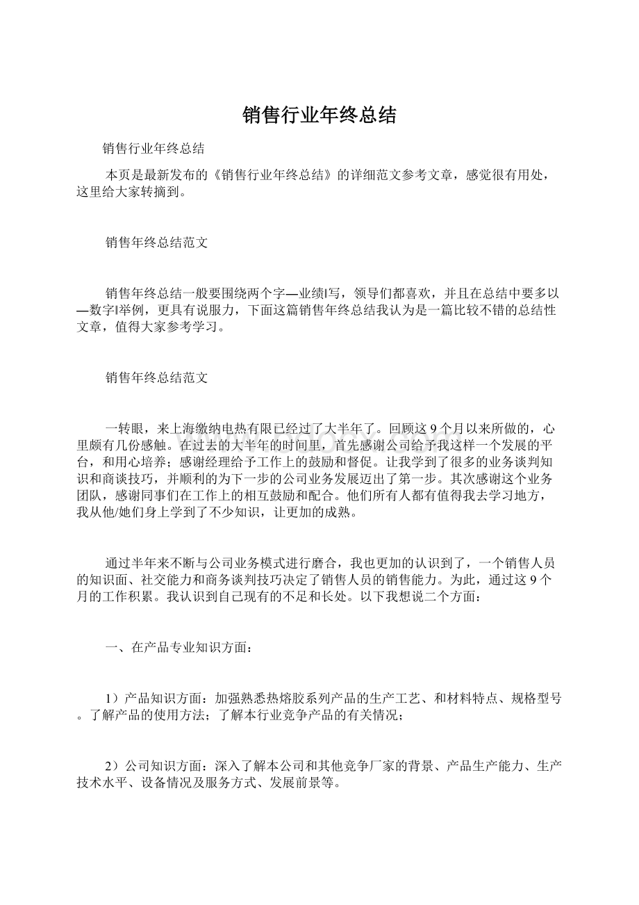 销售行业年终总结文档格式.docx