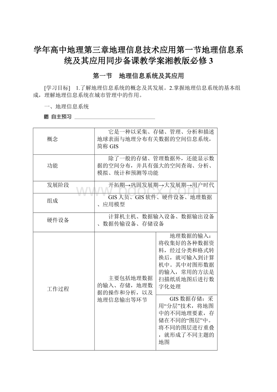 学年高中地理第三章地理信息技术应用第一节地理信息系统及其应用同步备课教学案湘教版必修3文档格式.docx