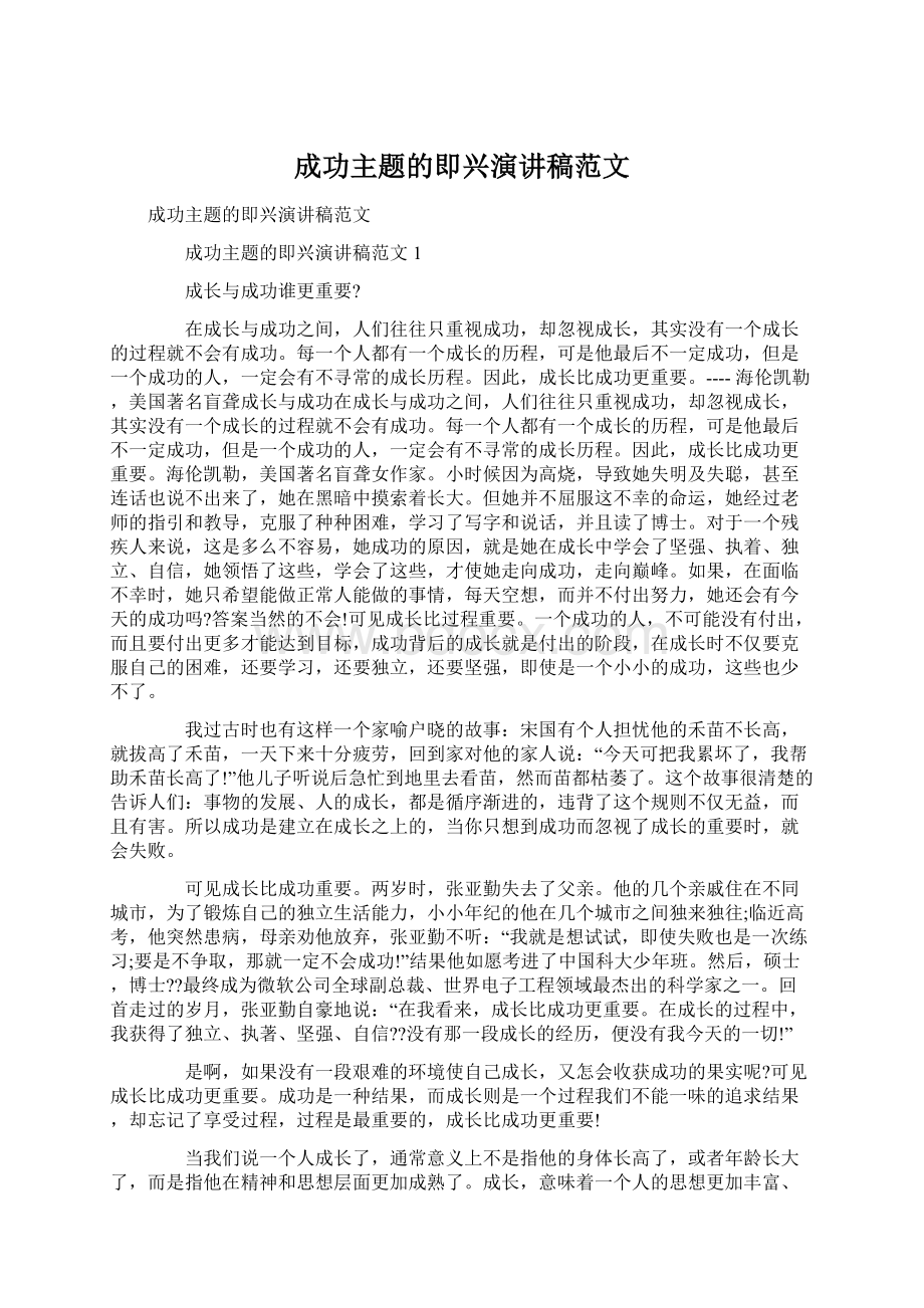 成功主题的即兴演讲稿范文.docx