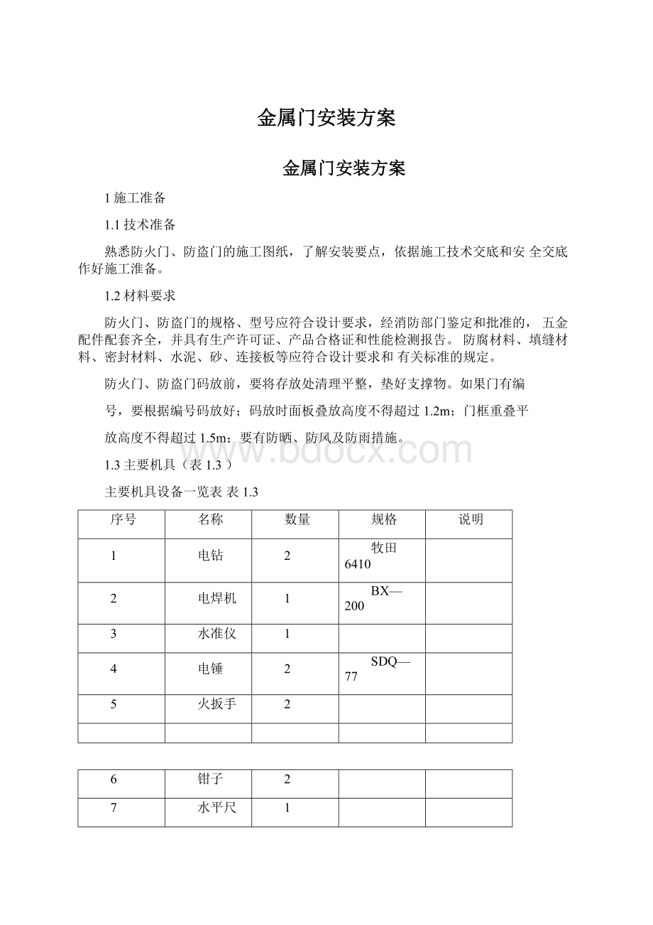 金属门安装方案.docx