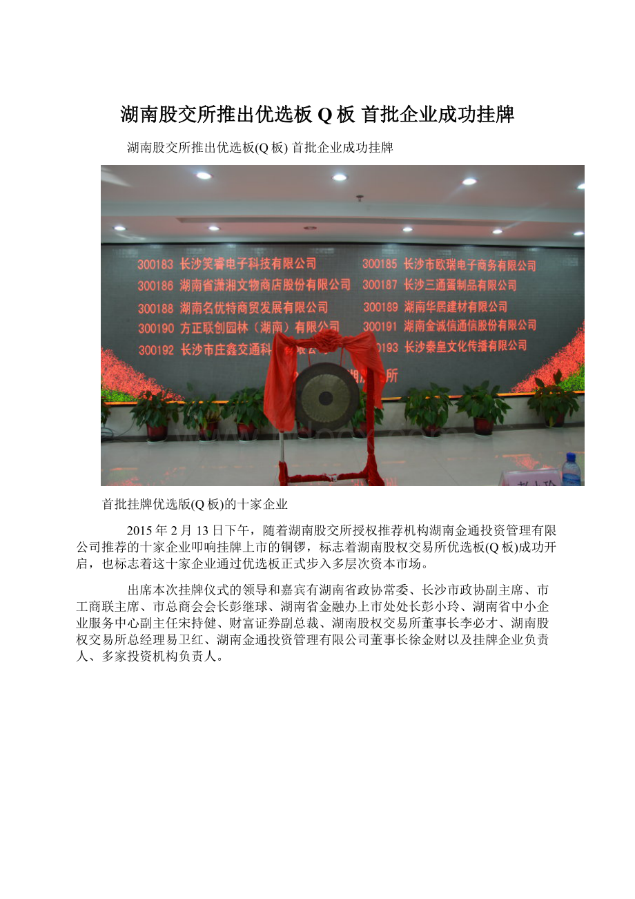 湖南股交所推出优选板Q板 首批企业成功挂牌.docx