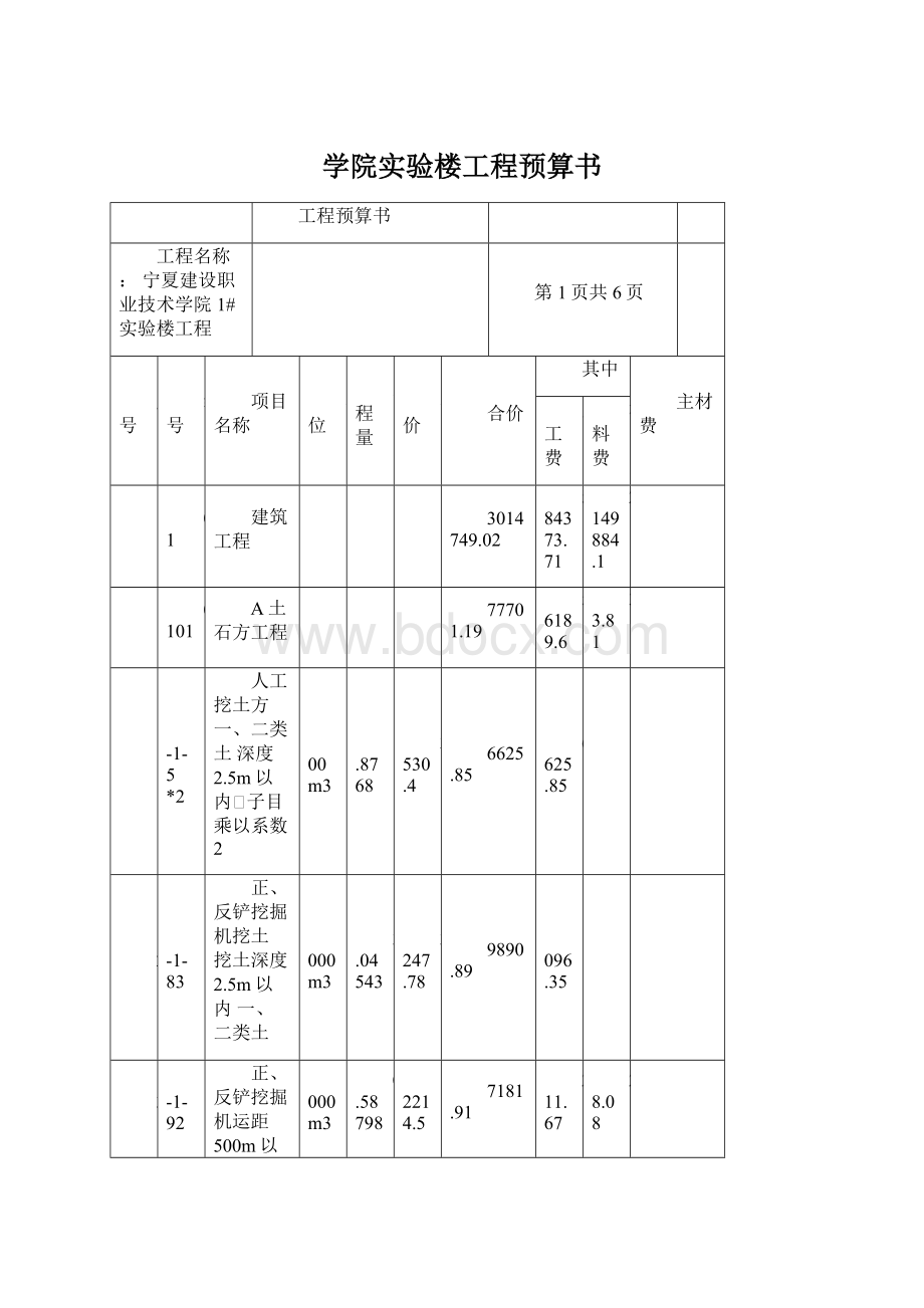 学院实验楼工程预算书.docx