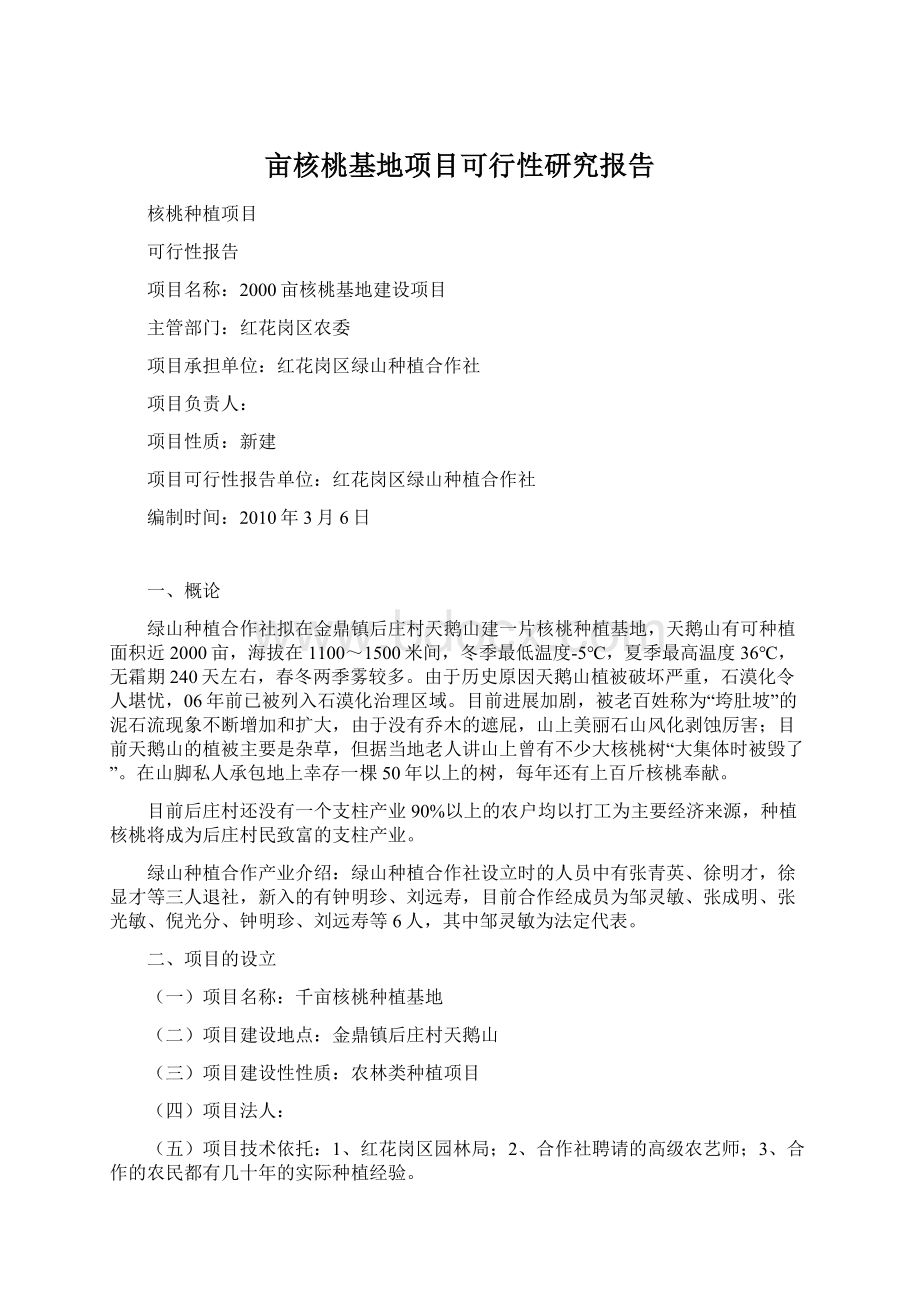 亩核桃基地项目可行性研究报告Word文档格式.docx_第1页