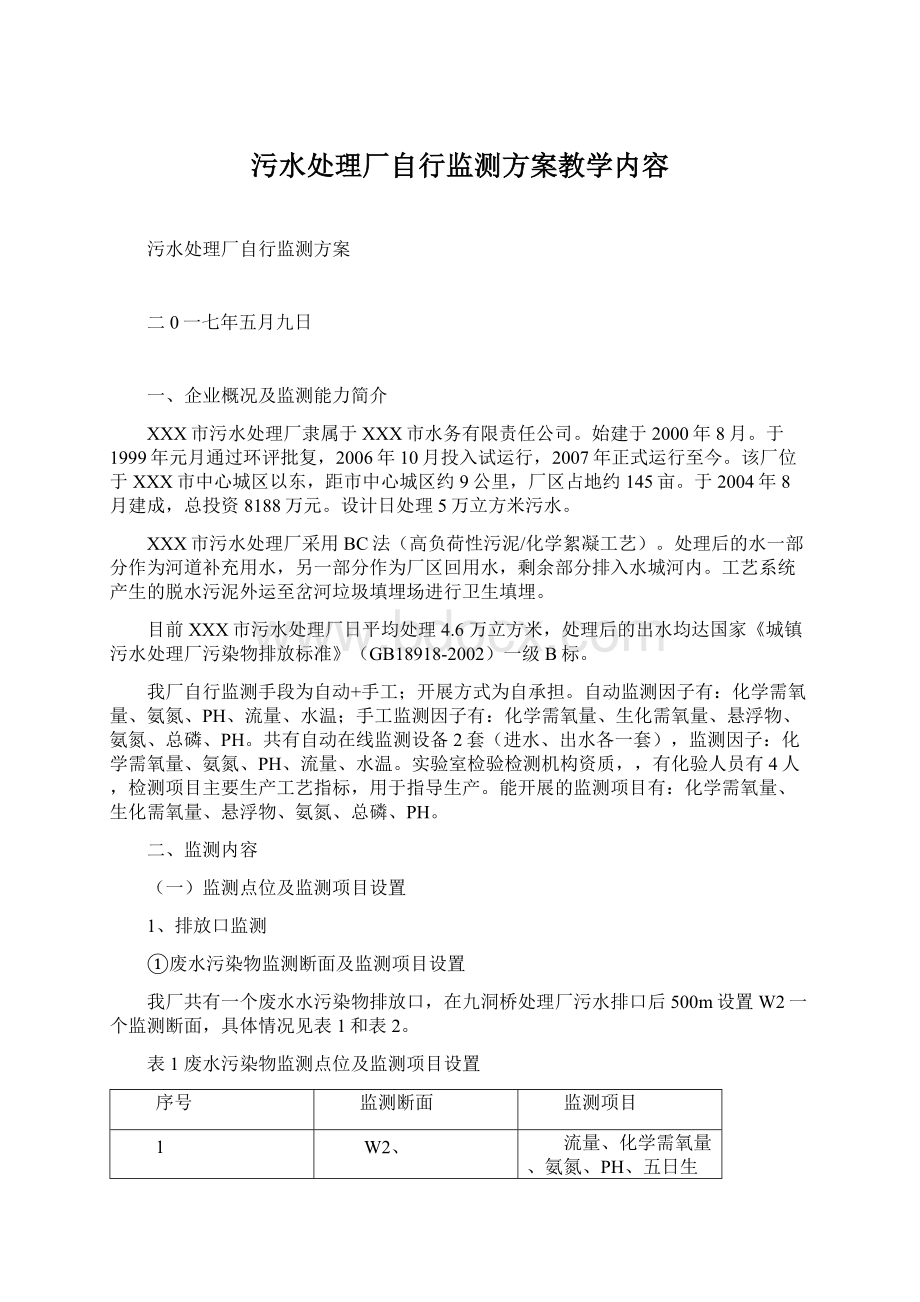 污水处理厂自行监测方案教学内容.docx_第1页