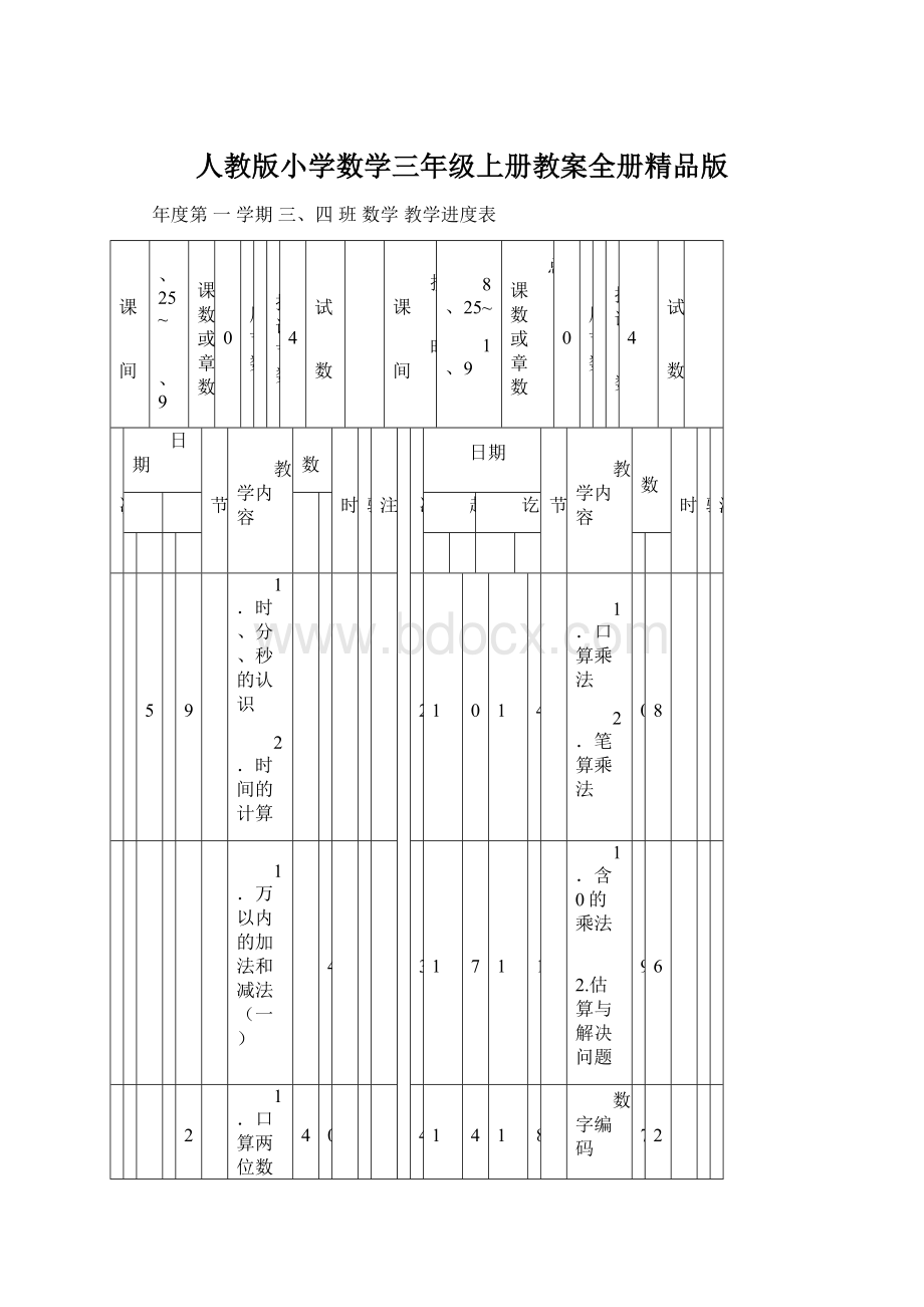 人教版小学数学三年级上册教案全册精品版Word格式文档下载.docx