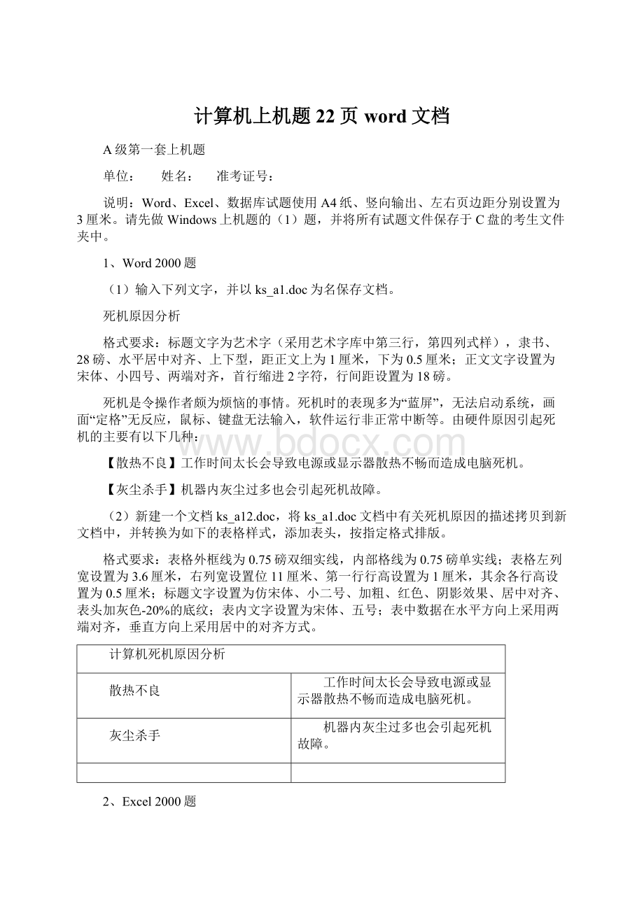 计算机上机题22页word文档Word文档格式.docx