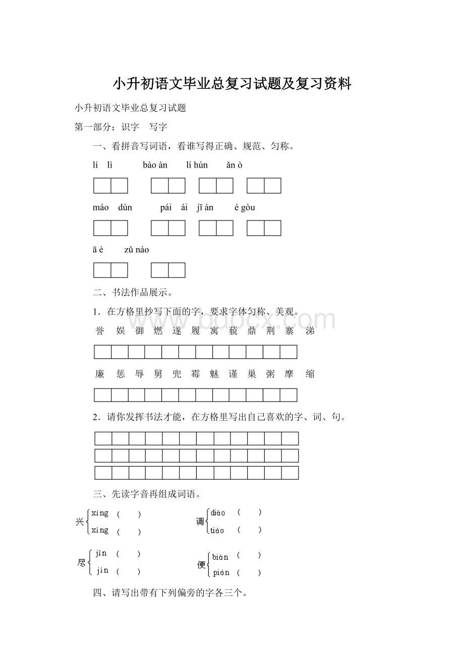 小升初语文毕业总复习试题及复习资料.docx_第1页