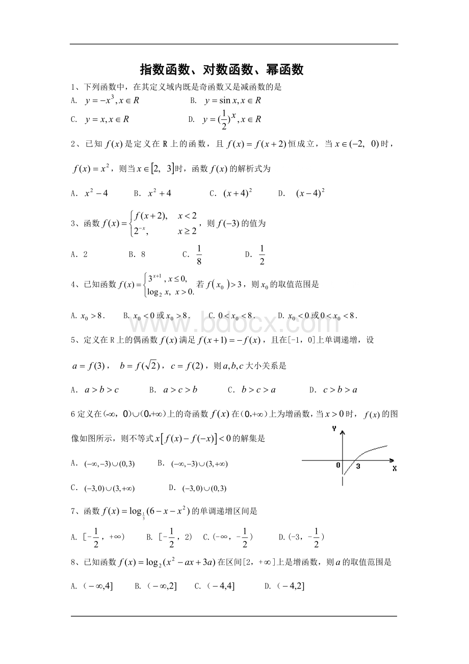 初等函数练习(指数函数、对数函数、幂函数).doc