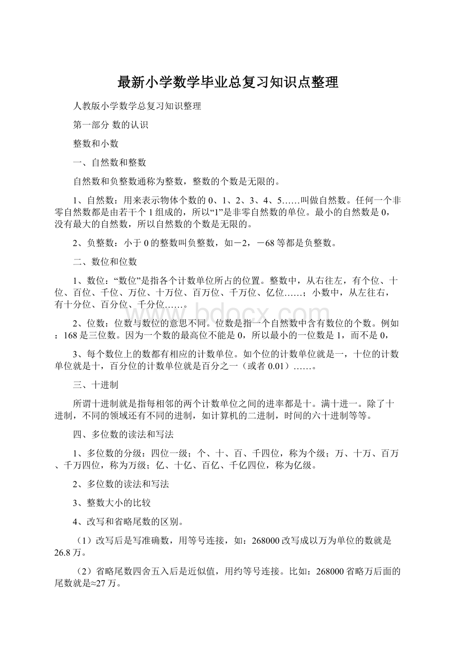 最新小学数学毕业总复习知识点整理.docx