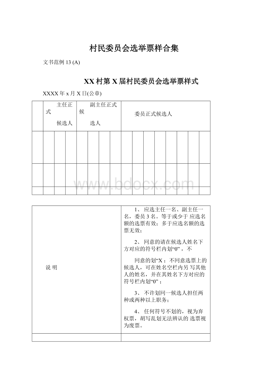 村民委员会选举票样合集Word文件下载.docx_第1页