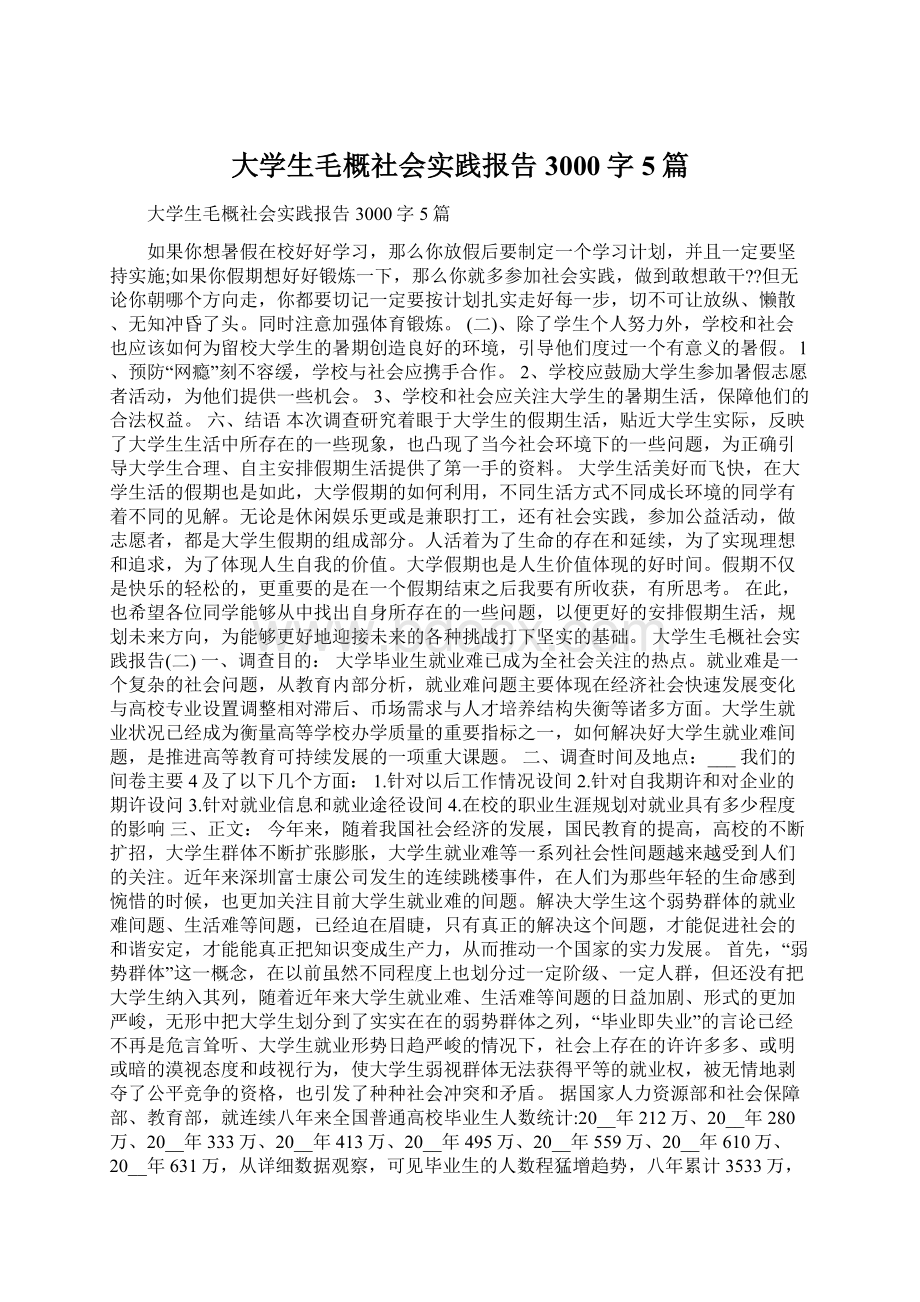 大学生毛概社会实践报告3000字5篇.docx