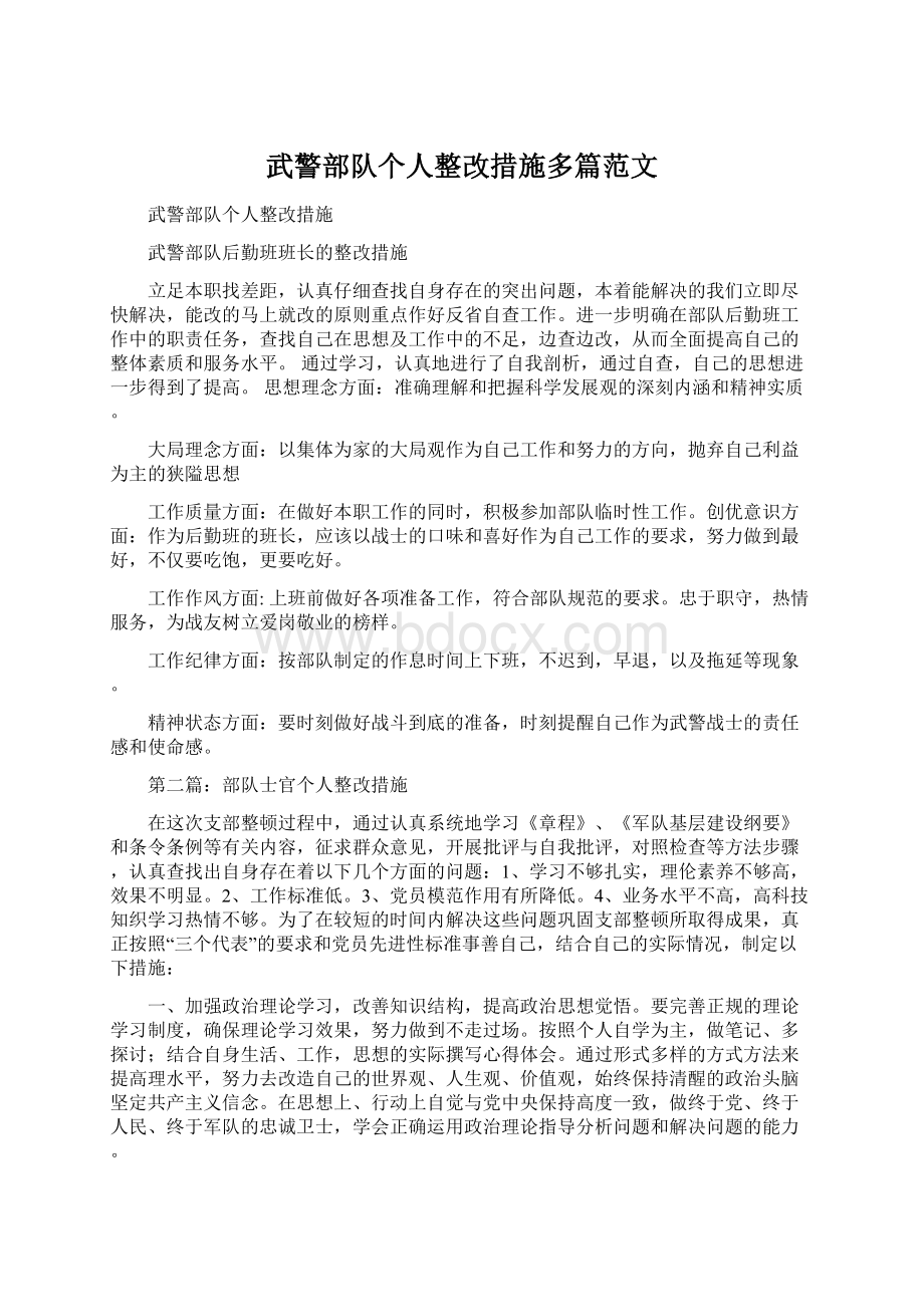 武警部队个人整改措施多篇范文Word文件下载.docx