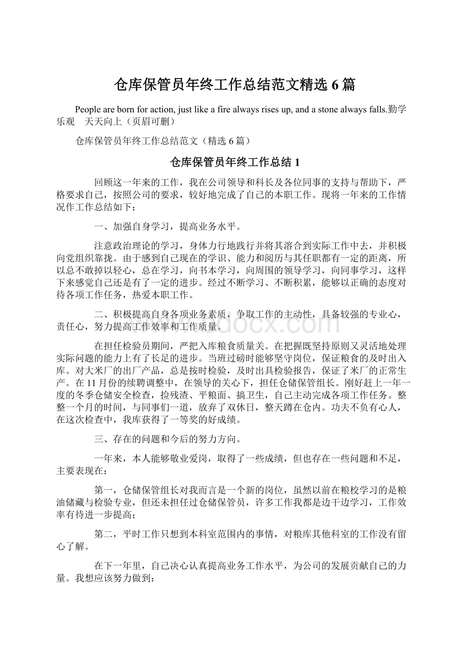 仓库保管员年终工作总结范文精选6篇Word格式文档下载.docx