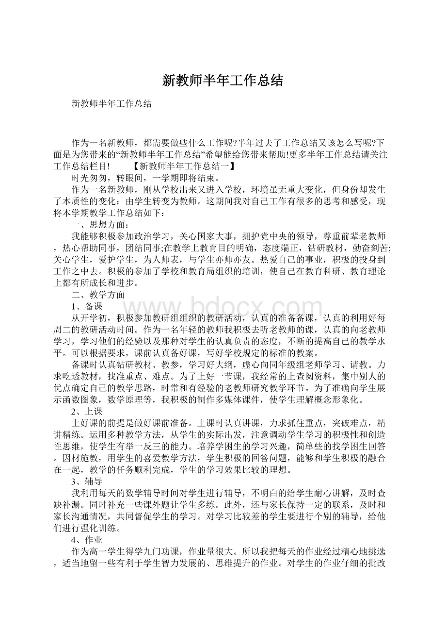 新教师半年工作总结.docx