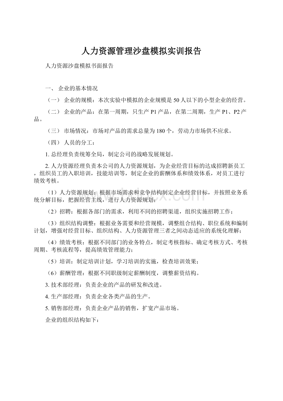 人力资源管理沙盘模拟实训报告文档格式.docx