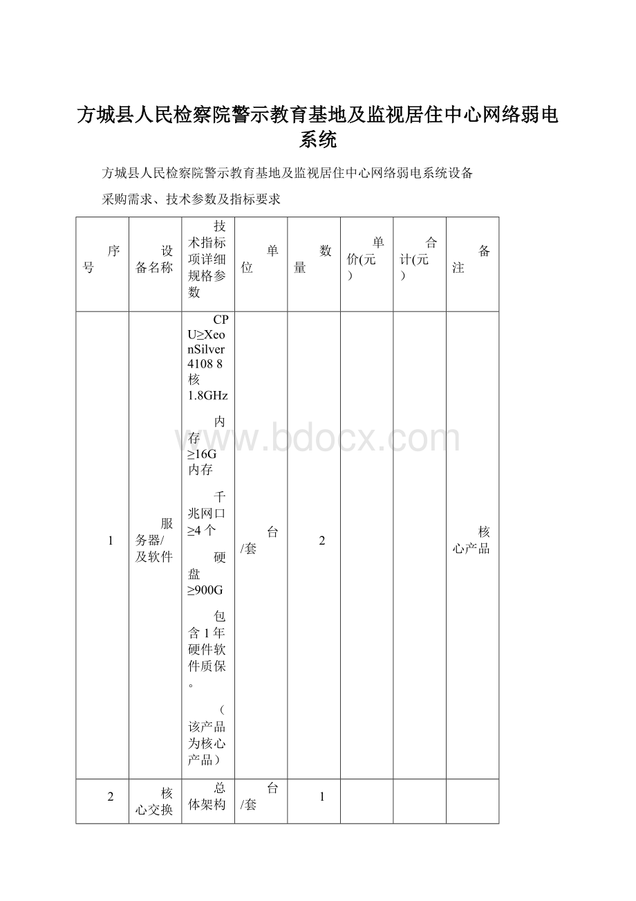 方城县人民检察院警示教育基地及监视居住中心网络弱电系统Word文档格式.docx_第1页