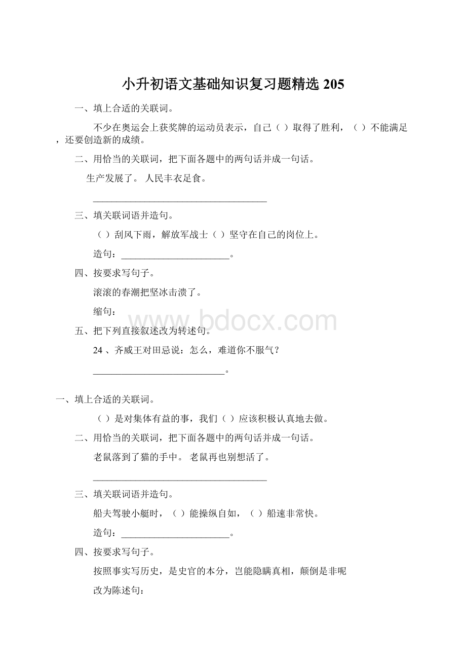 小升初语文基础知识复习题精选205Word文档格式.docx