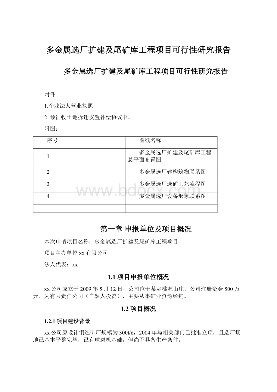 多金属选厂扩建及尾矿库工程项目可行性研究报告Word文档格式.docx_第1页