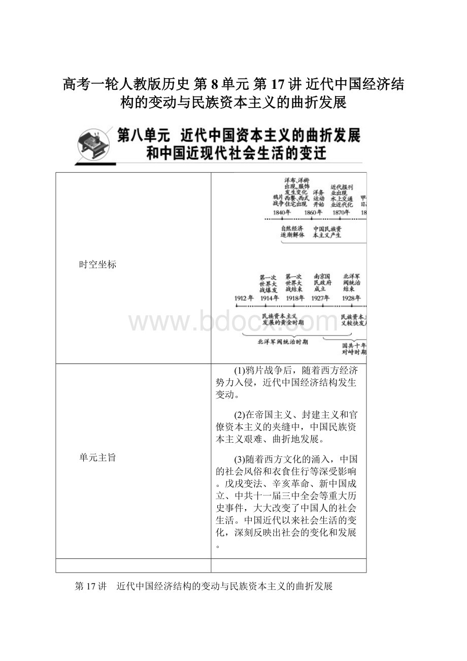 高考一轮人教版历史 第8单元 第17讲 近代中国经济结构的变动与民族资本主义的曲折发展Word下载.docx_第1页