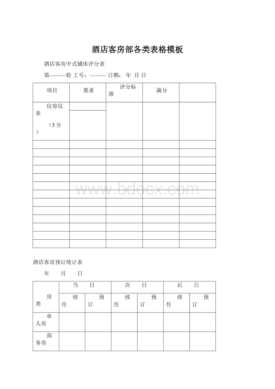 酒店客房部各类表格模板Word格式文档下载.docx