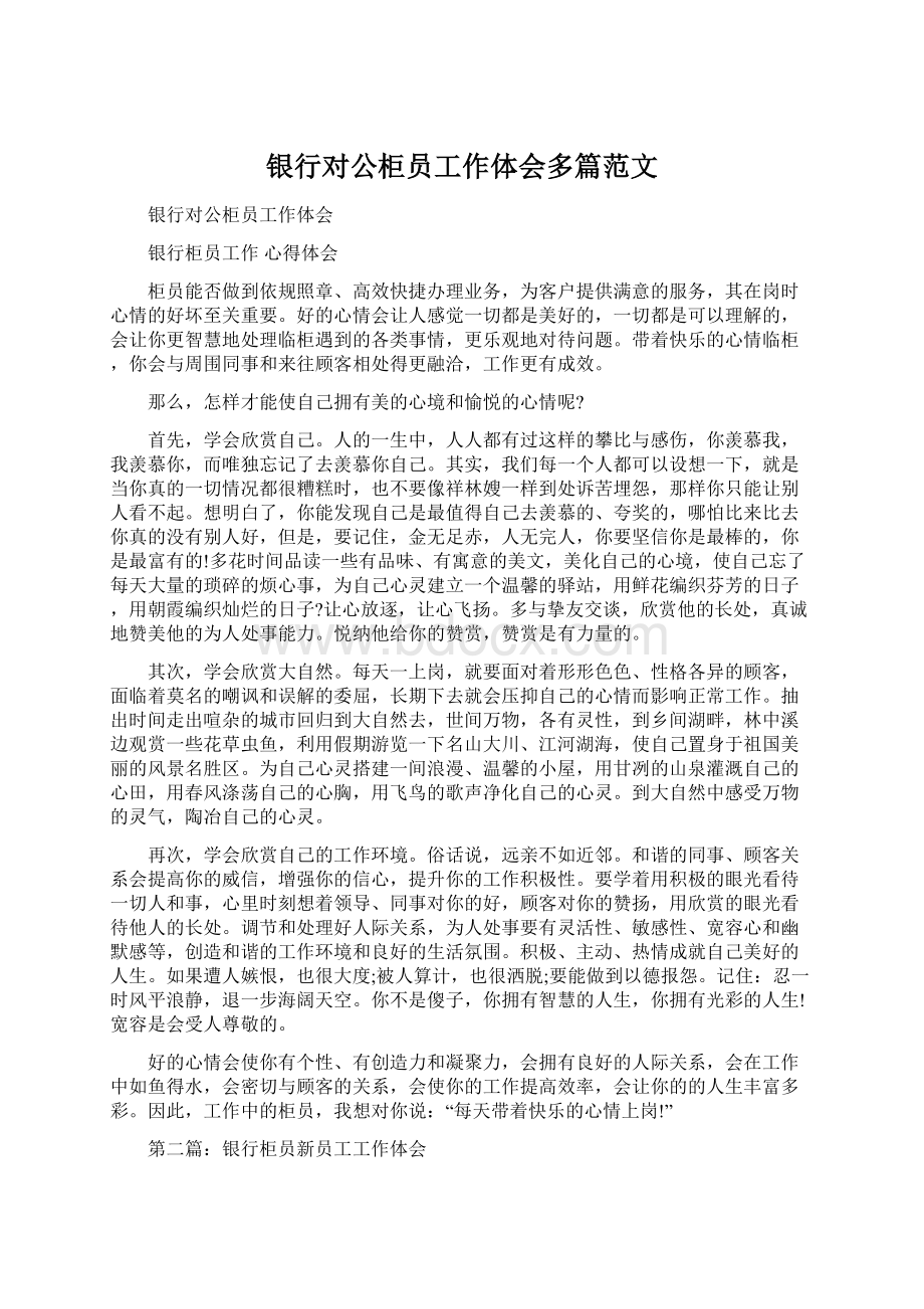 银行对公柜员工作体会多篇范文.docx