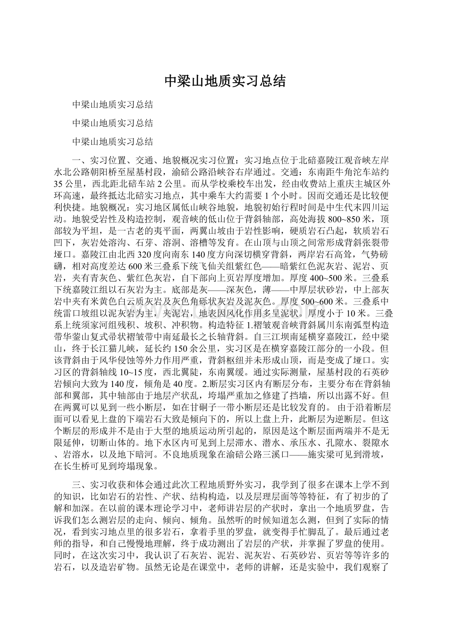 中梁山地质实习总结Word格式.docx