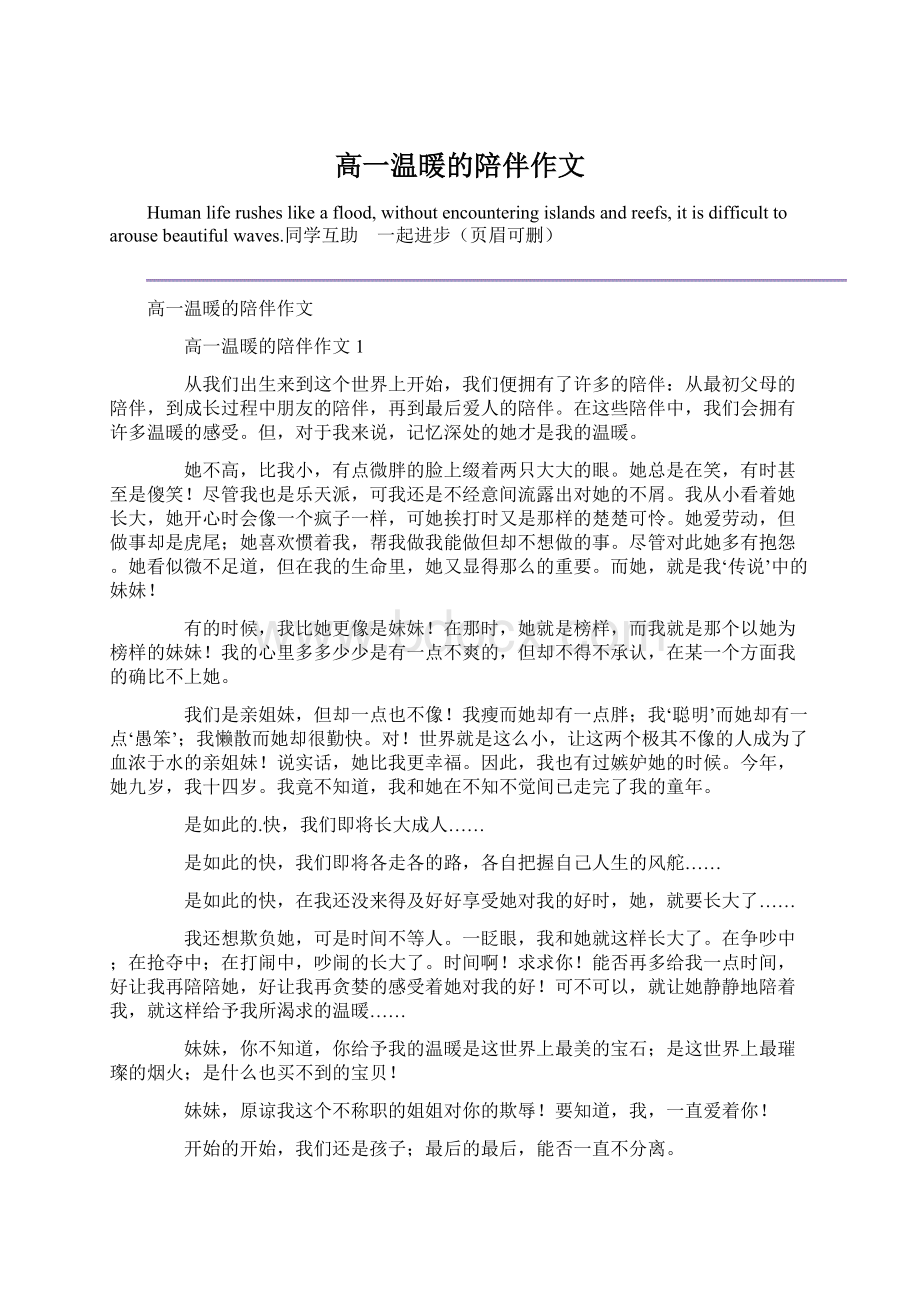 高一温暖的陪伴作文Word下载.docx