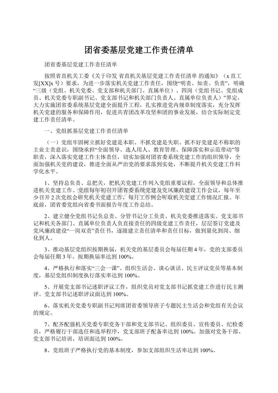 团省委基层党建工作责任清单.docx