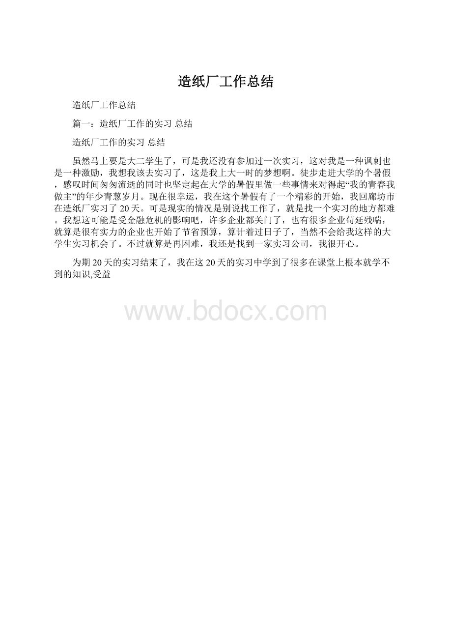 造纸厂工作总结.docx_第1页