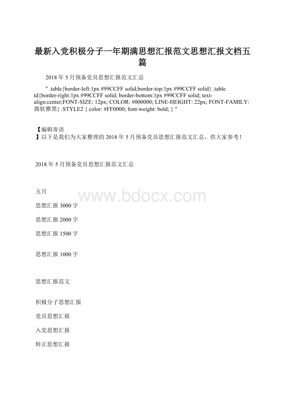 最新入党积极分子一年期满思想汇报范文思想汇报文档五篇文档格式.docx_第1页