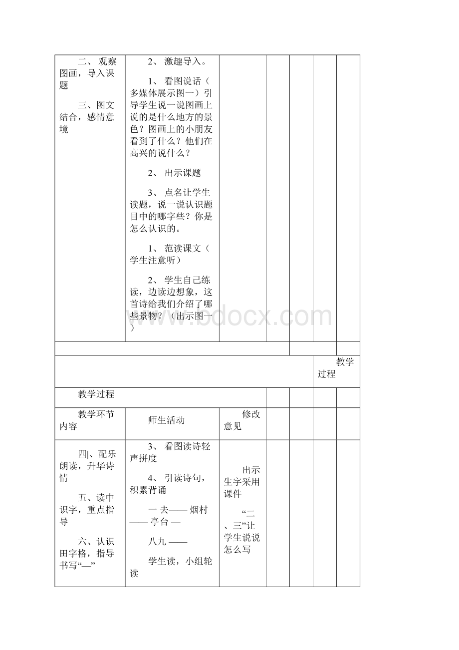 强烈推荐人教版小学一年级语文上册教案全册表格版.docx_第2页