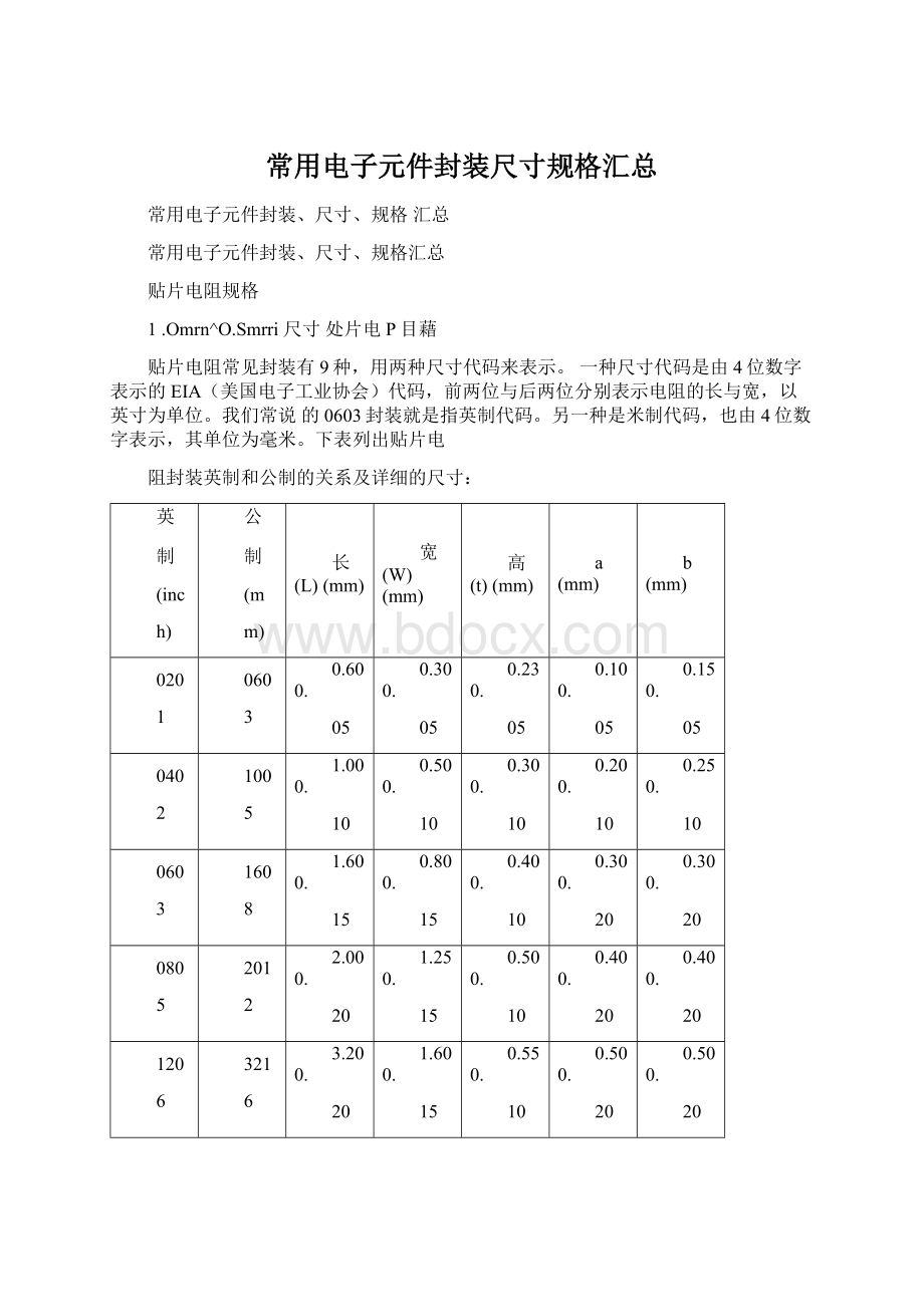 常用电子元件封装尺寸规格汇总.docx_第1页