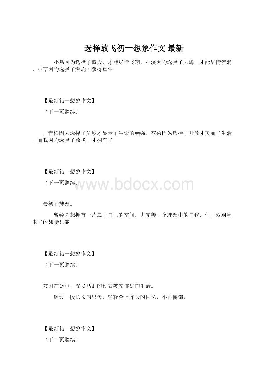 选择放飞初一想象作文 最新.docx