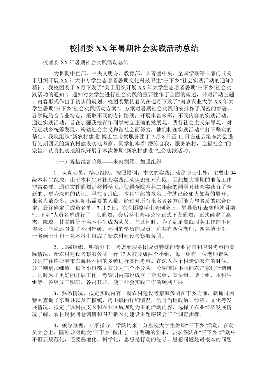 校团委XX年暑期社会实践活动总结Word文档下载推荐.docx_第1页