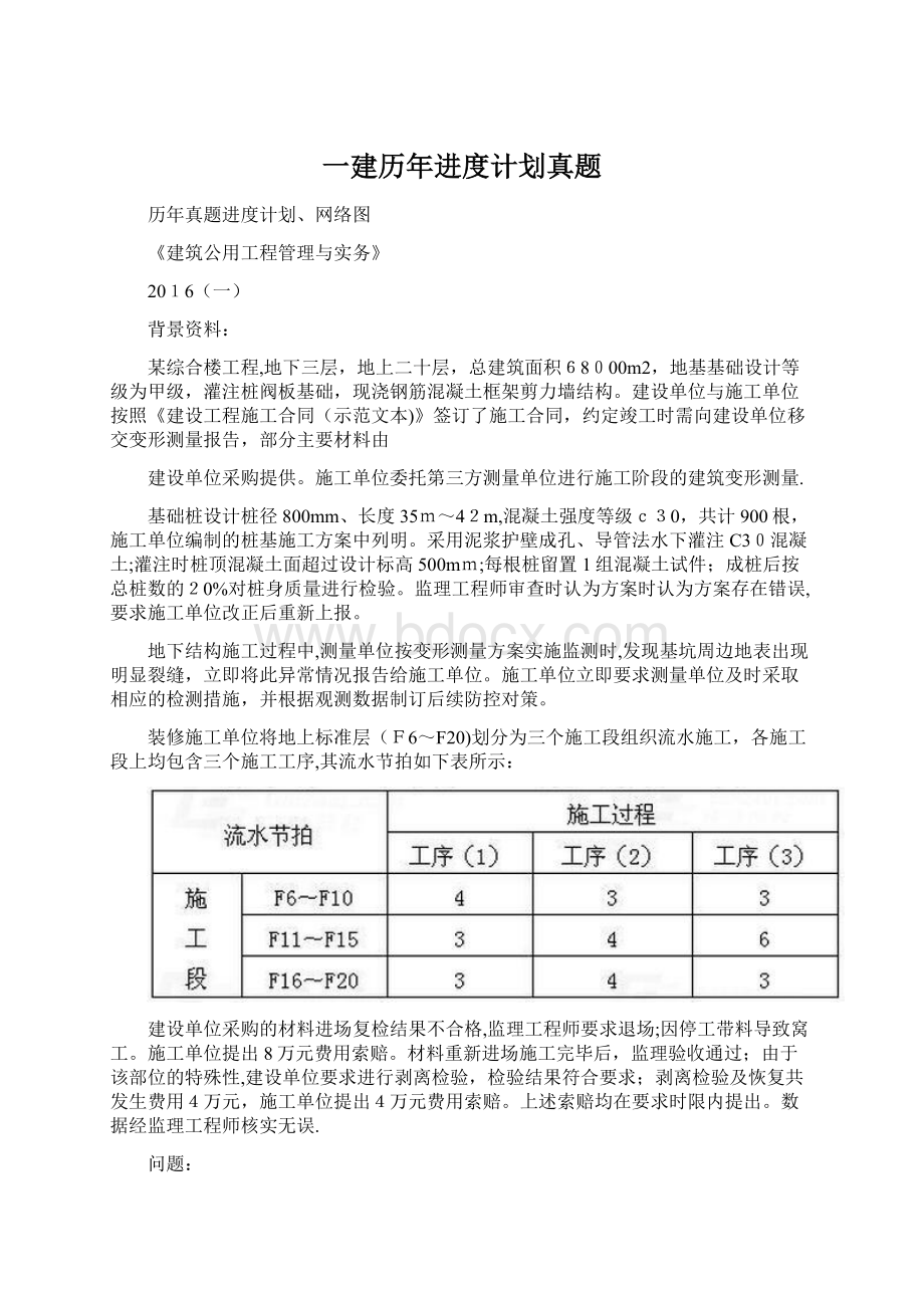 一建历年进度计划真题Word下载.docx