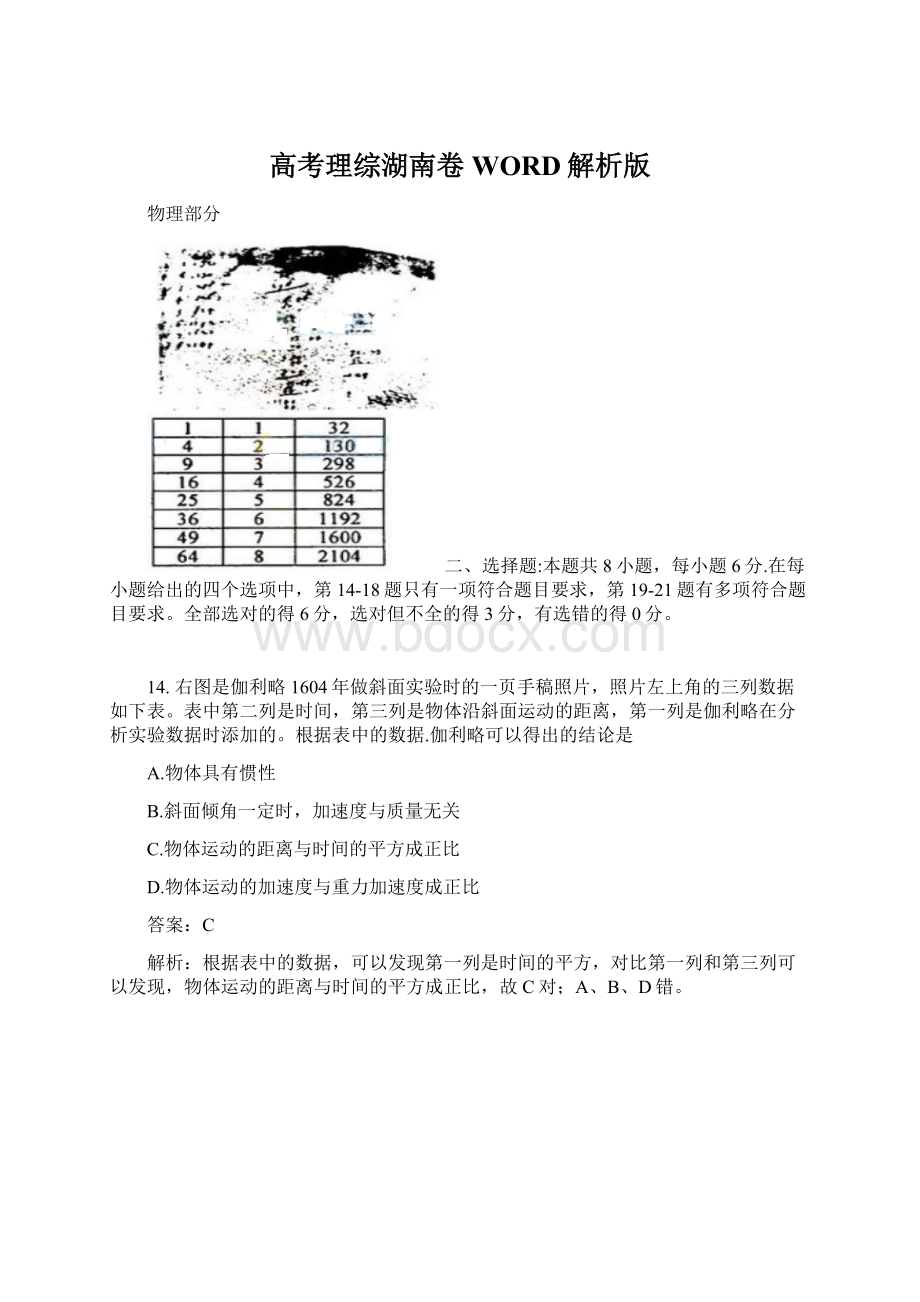 高考理综湖南卷WORD解析版.docx