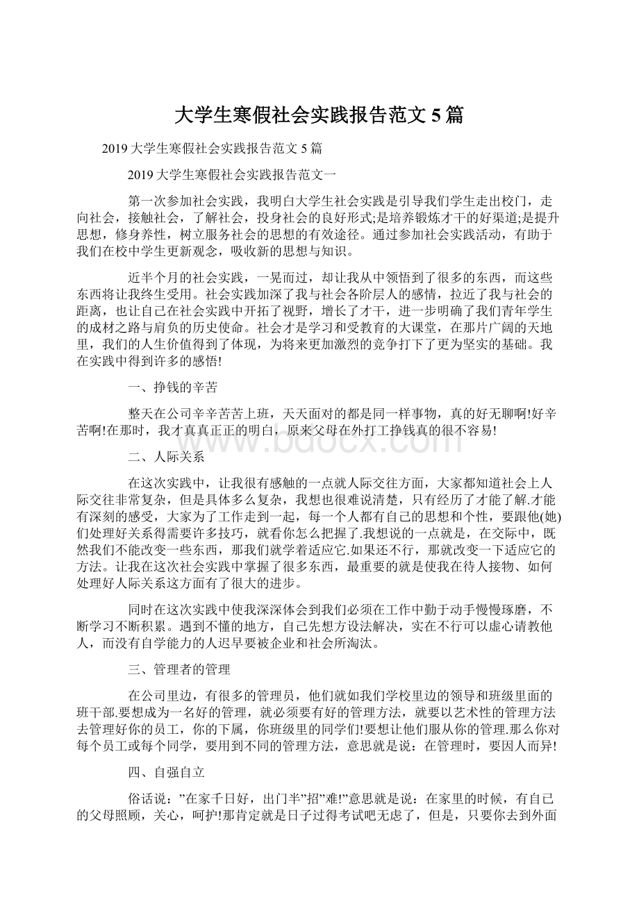 大学生寒假社会实践报告范文5篇.docx