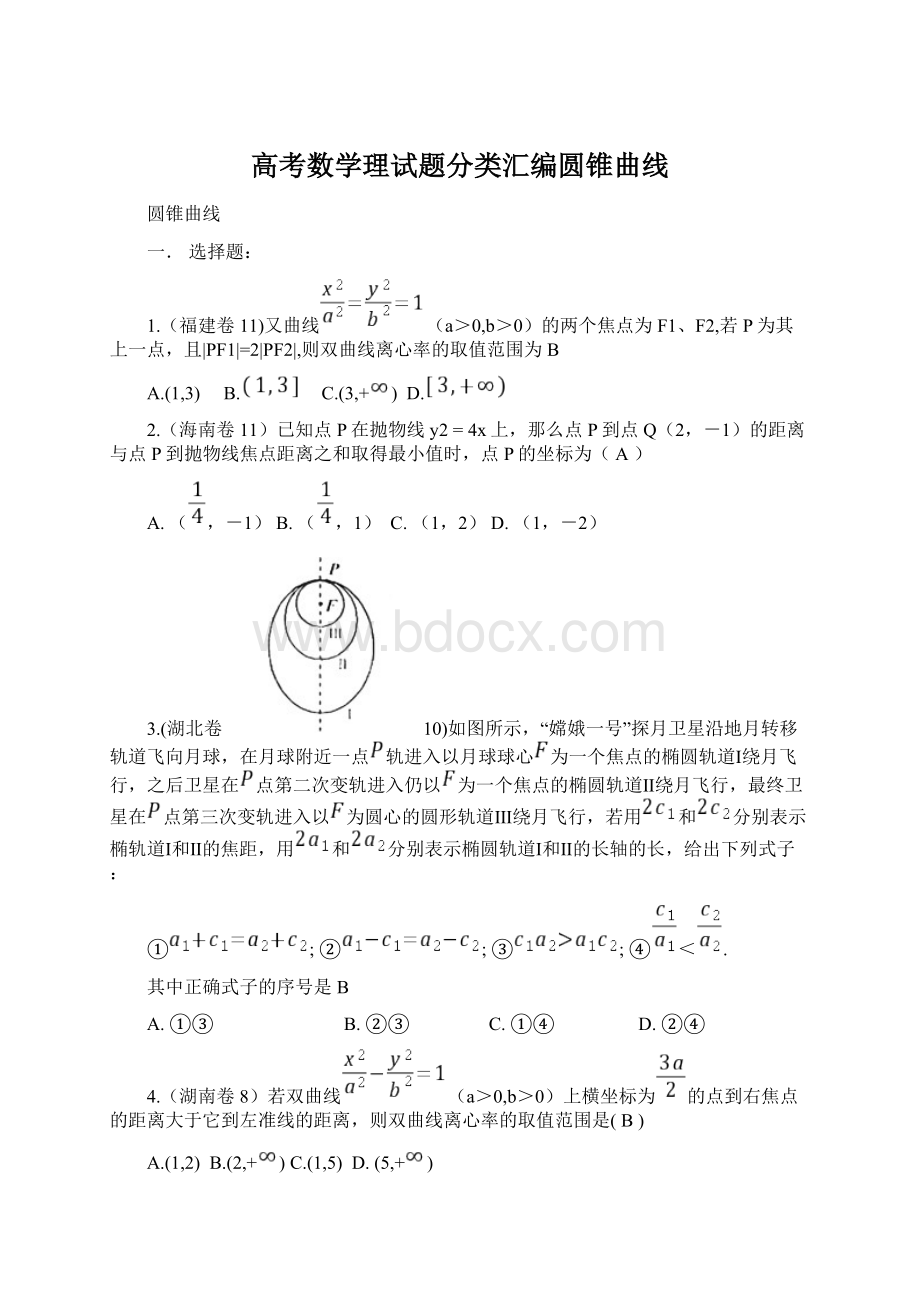 高考数学理试题分类汇编圆锥曲线.docx_第1页